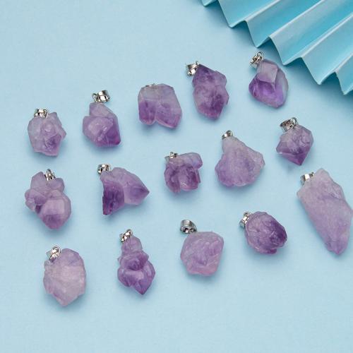 Amethyst Pendant February Birthstone , irregular, fashion jewelry & DIY, purple, Length about 10-20mm 