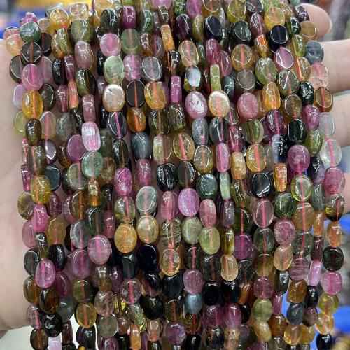 Natürlicher Turmalin Perlen, flachoval, Modeschmuck & DIY, gemischte Farben, Length about 6-8mm, Länge:ca. 38 cm, verkauft von Strang