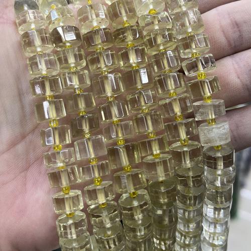 Natural Lemon Quartz Beads, Flat Round, fashion jewelry & DIY & faceted, yellow Approx 38 cm 