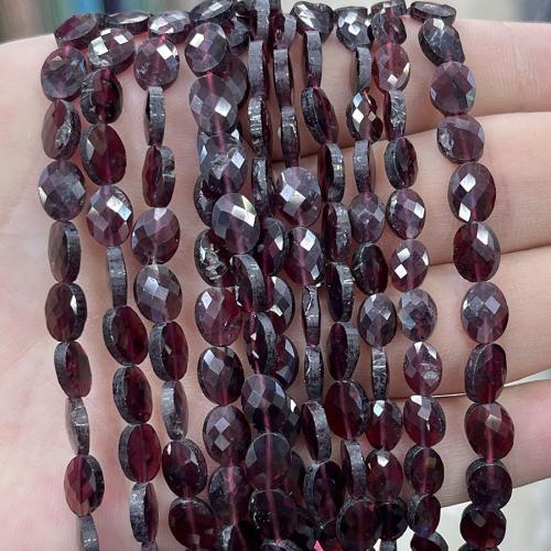 Natural Garnet Beads, Flat Oval, fashion jewelry & DIY & faceted, garnet, Length about 6-8mm Approx 38 cm 