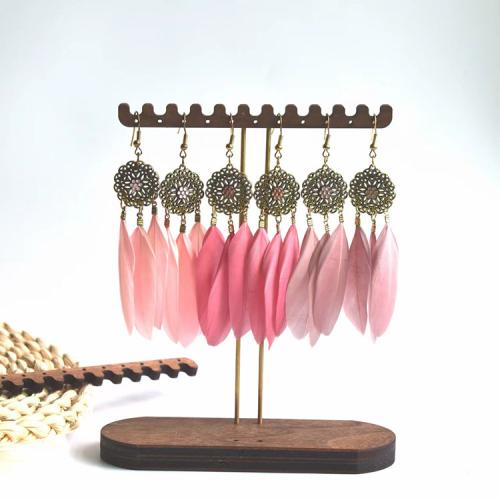 Fashion Feather Earring , with Zinc Alloy, gold color plated, fashion jewelry & for woman & enamel 