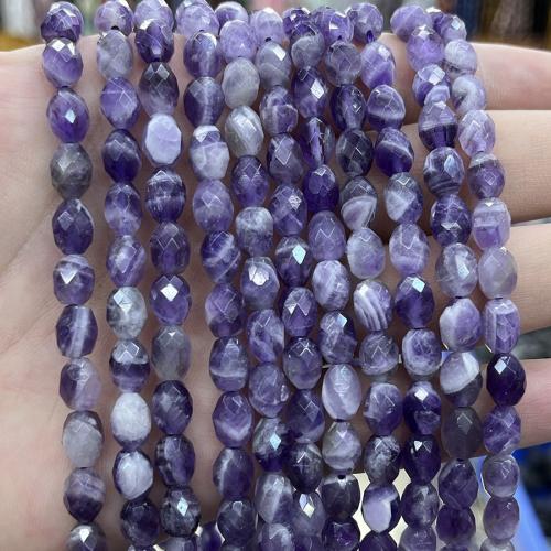 Natural Amethyst Beads, Oval, fashion jewelry & DIY & faceted, purple, Length about 6.5-7.6mm Approx 38 cm 