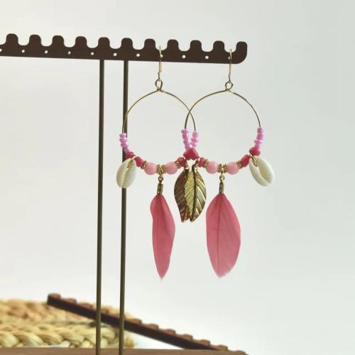 Fashion Feather Earring , with Seedbead & Shell & Zinc Alloy, gold color plated, fashion jewelry & for woman 