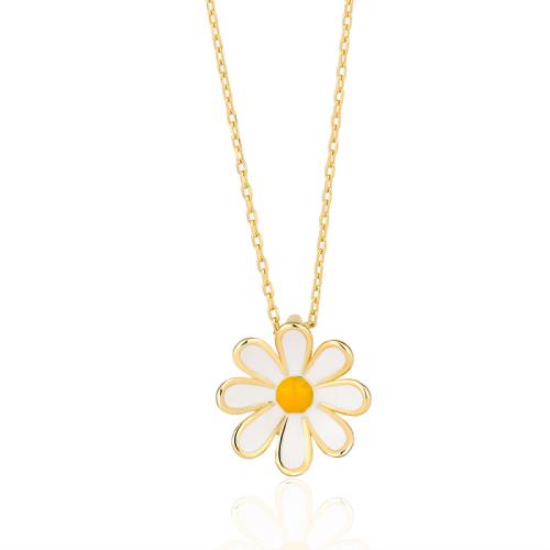 Fashion Sterling Silver Jewelry Sets, 925 Sterling Silver, Stud Earring & necklace, Daisy, fashion jewelry & for woman Approx 46 cm 