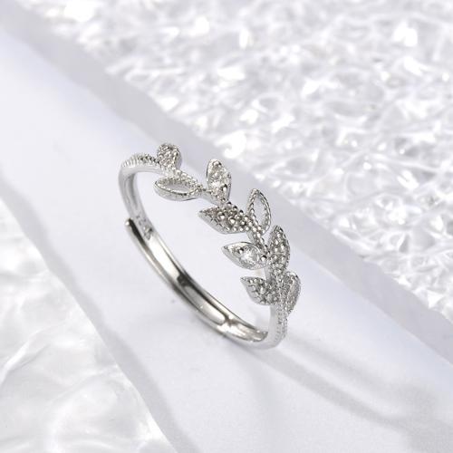 Cubic Zirconia Micro Pave Sterling Silver Finger Ring, 925 Sterling Silver, Leaf, fashion jewelry & micro pave cubic zirconia & for woman 