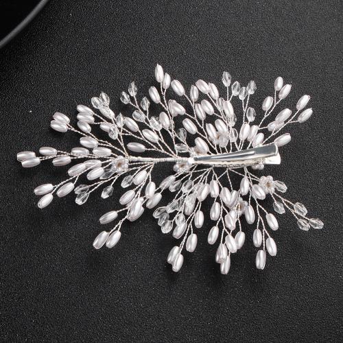 Schnabelspange, Zinklegierung, mit Kristall & Kunststoff Perlen, Modeschmuck & für Frau, Silberfarbe, 125x100mm, verkauft von PC