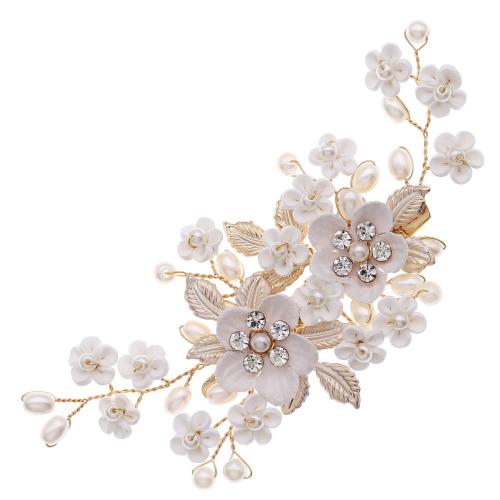 Alligator Hair Clip, Zinc Alloy, with Polymer Clay & Plastic Pearl, fashion jewelry & for woman & with rhinestone, golden 