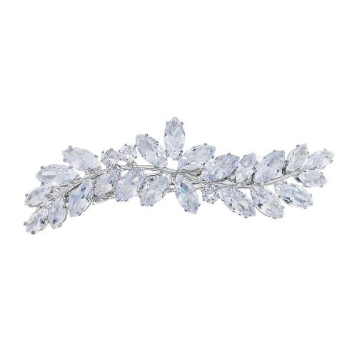 Hair Snap Clips, Zinc Alloy, with Cubic Zirconia, fashion jewelry & for woman, silver color 