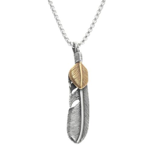 Stainless Steel Jewelry Necklace, 304 Stainless Steel, Feather, polished, fashion jewelry & for man Approx 60 cm 