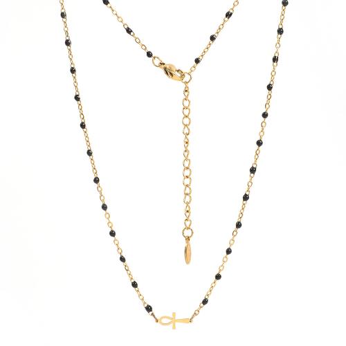 Edelstahl Schmuck Halskette, 304 Edelstahl, mit Verlängerungskettchen von 5cm, Vakuum-Ionen-Beschichtung, Modeschmuck & für Frau & Emaille, keine, Länge:ca. 45 cm, verkauft von PC