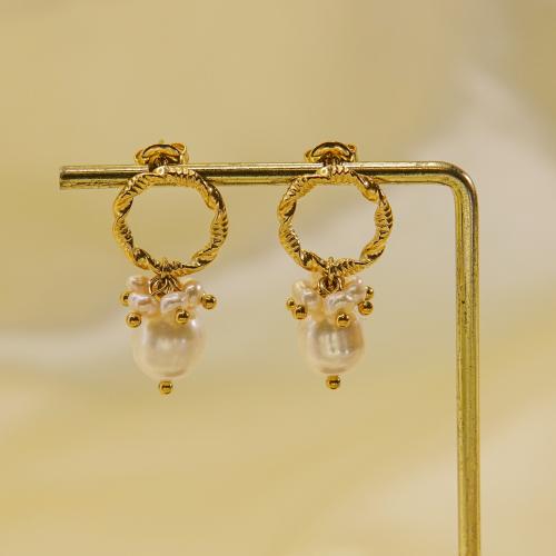 Süßwasser Perle Tropfen Ohrring, 304 Edelstahl, mit Perlen, Vakuum-Ionen-Beschichtung, Modeschmuck & verschiedene Stile für Wahl & für Frau, keine, verkauft von Paar