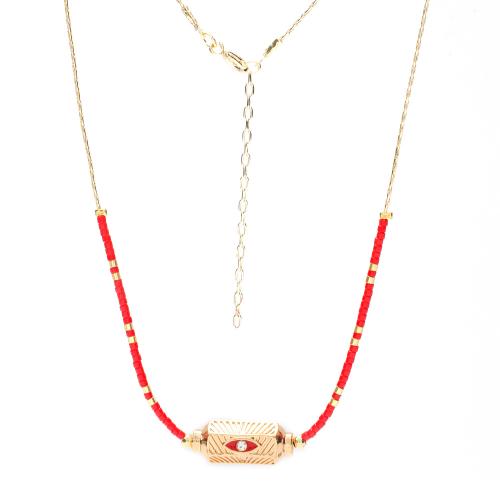 Glas Samenkorne Halskette, 304 Edelstahl, mit Glas-Rocailles, mit Verlängerungskettchen von 5cm, Vakuum-Ionen-Beschichtung, Modeschmuck & für Frau & Emaille, keine, Länge:ca. 45 cm, verkauft von PC