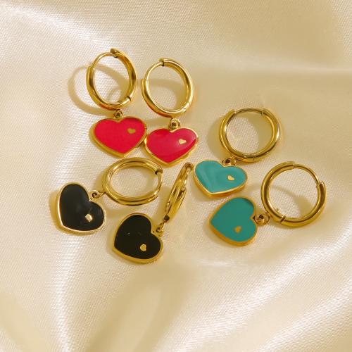 Stainless Steel Drop Earring, 304 Stainless Steel, Heart, Vacuum Ion Plating, fashion jewelry & for woman & enamel 