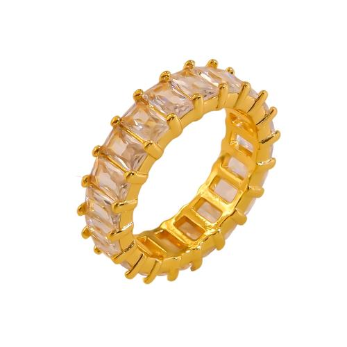 Cubic Zirconia anillo de dedo de acero inoxidable, acero inoxidable 304, Recubrimiento iónico al vacío, Joyería & diverso tamaño para la opción & micro arcilla de zirconia cúbica & para mujer, dorado, Vendido por UD