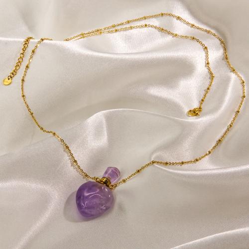 Gemstone Necklaces, 304 Stainless Steel, with Natural Stone, with 5cm extender chain, Perfume Bottle, Vacuum Ion Plating, fashion jewelry & for woman Approx 65 cm 