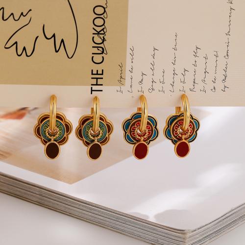 Brass Drop Earring, gold color plated, for woman & enamel 