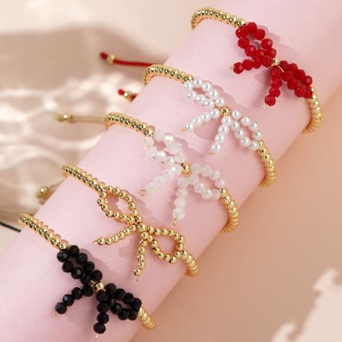 Fashion Zinc Alloy Bracelets, with Cotton Thread & Plastic Pearl, Bowknot, gold color plated, for woman 
