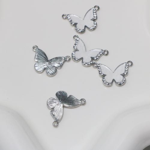 Zinc Alloy Enamel Pendants, Butterfly, plated, DIY & double-hole, silver color 