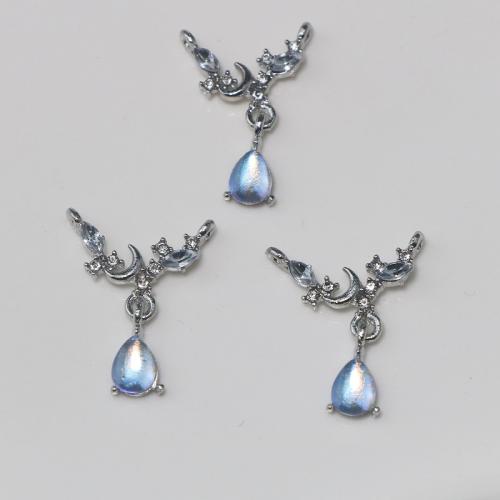 Gemstone Zinc Alloy Pendants, with Moonstone, plated, DIY & double-hole, silver color 
