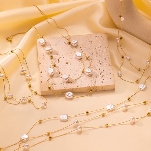 Collier de bijoux de titane, Acier titane, avec perle de plastique, Placage, styles différents pour le choix & pour femme, doré, Vendu par PC