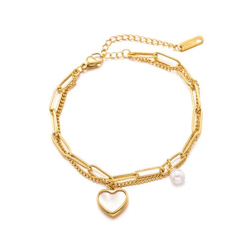 Titan Edelstahl Armband / Armreif, Titanstahl, mit Kunststoff Perlen, plattiert, für Frau, goldfarben, verkauft von PC