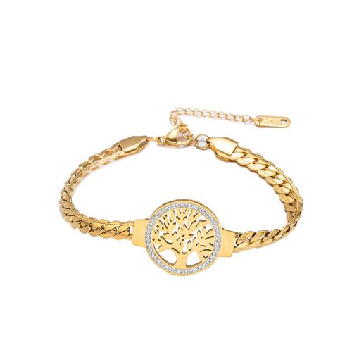 Titane bracelet en acier et bracelet, Acier titane, Placage, pavé de micro zircon & pour femme, doré, Vendu par PC