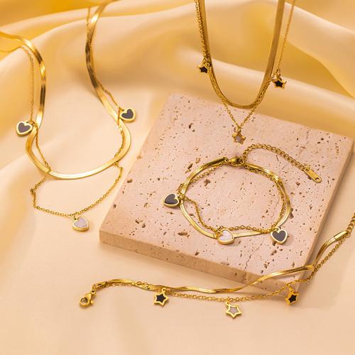 Titanio conjunto de joyas de acero, Partículas de acero, chapado, diferentes estilos para la opción & para mujer & esmalte, dorado, Vendido por UD[