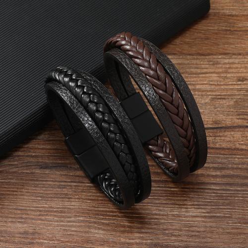 PU Leather Cord Bracelets, Zinc Alloy, with Magnet & PU Leather, for man 