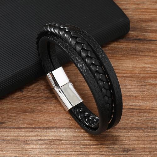 PU Leather Cord Bracelets, Zinc Alloy, with Magnet & PU Leather, plated, for man 