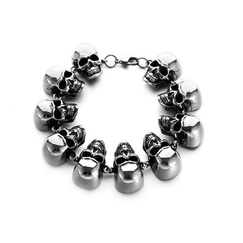 Fashion Zinc Alloy Bracelets, Skull, plated, punk style & for man, silver color 