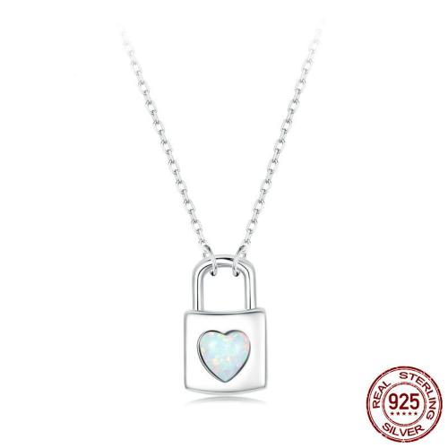 925 Sterling Silver Necklace, with Resin, with 1.97inch extender chain, Lock, platinum plated, oval chain & for woman Approx 15.75 Inch 