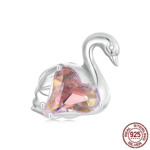 Enamel Sterling Silver European Beads, 925 Sterling Silver, with Glass, Swan, platinum plated, DIY Approx 4.5mm 