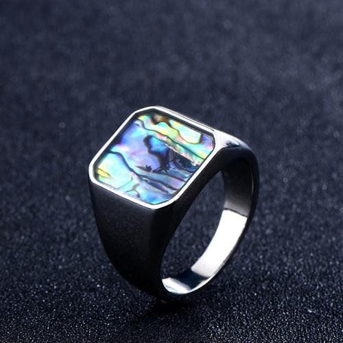 Stainless Steel Finger Ring, 304 Stainless Steel, with Abalone Shell, fashion jewelry & for man, original color 