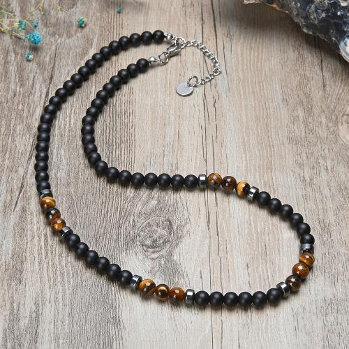 Gemstone Necklaces, Natural Stone, with 304 Stainless Steel, fashion jewelry & for man Approx 45 cm 