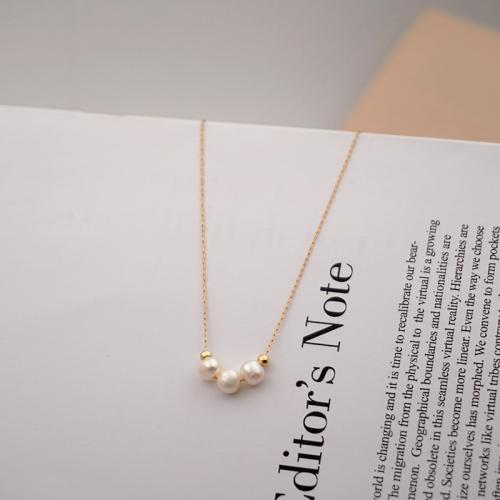 Natural Freshwater Pearl Necklace, Titanium Steel, with Freshwater Pearl, with 5cm extender chain, fashion jewelry & for woman, golden Approx 40 cm 