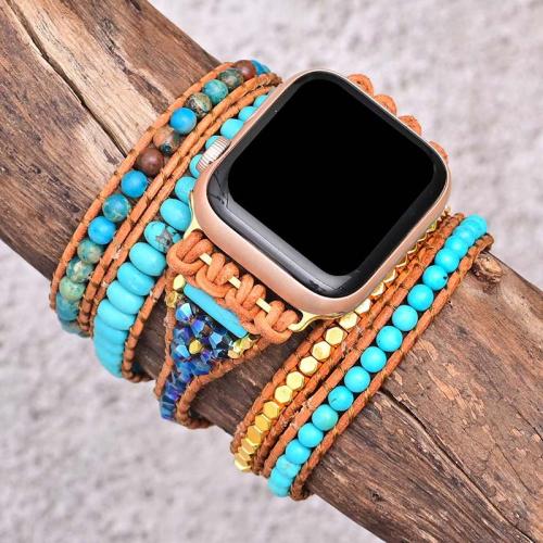 Watch Band, Natural Stone, with Synthetic Leather & Zinc Alloy, multilayer & for apple watch & Bohemian style & Unisex 
