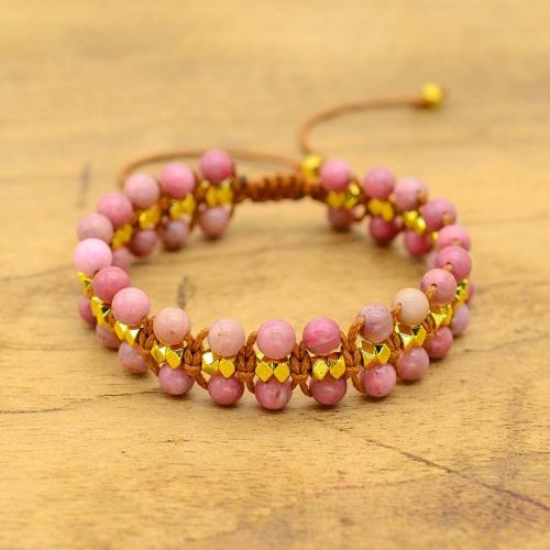 Fashion Create Wax Cord Bracelets, Grain Stone, with Wax Cord & Zinc Alloy, Adjustable & fashion jewelry & for woman, pink Approx 18 cm 