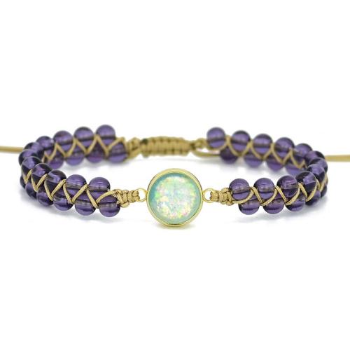 Fashion Create Wax Cord Bracelets, Amethyst, with Opal & Wax Cord, Adjustable & fashion jewelry & Unisex, purple Approx 18 cm 