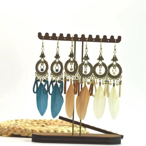 Fashion Feather Earring , with Velveteen & Seedbead & Zinc Alloy, gold color plated, fashion jewelry & for woman 