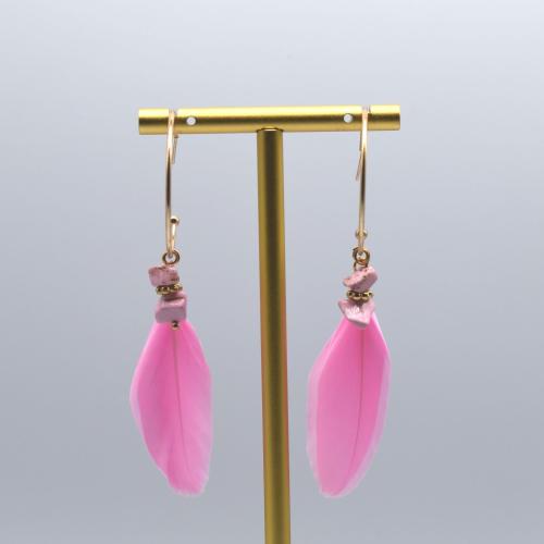 Fashion Feather Earring , with Gemstone & Zinc Alloy, gold color plated, fashion jewelry & for woman 