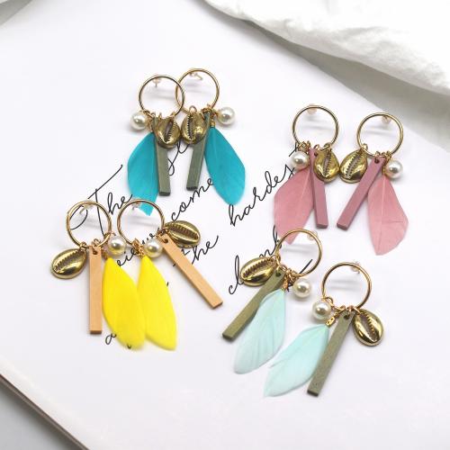 Fashion Feather Earring , with Wood & Plastic Pearl & Zinc Alloy & Acrylic, gold color plated, fashion jewelry & for woman 