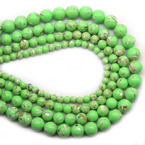 Synthetic Turquoise Beads, with Shell, Round, polished, fashion jewelry & DIY green Approx 36 cm 