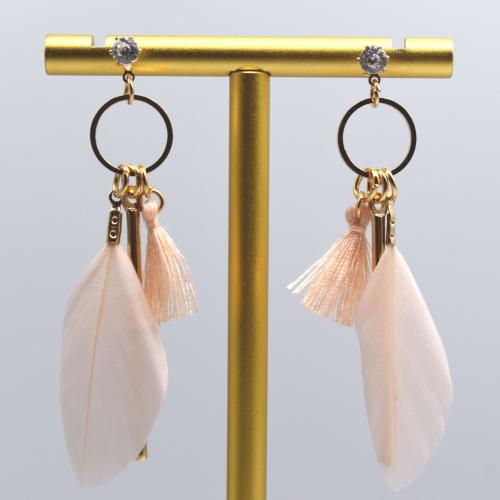 Fashion Feather Earring , with Cubic Zirconia & Polyester & Zinc Alloy, gold color plated, fashion jewelry & for woman 