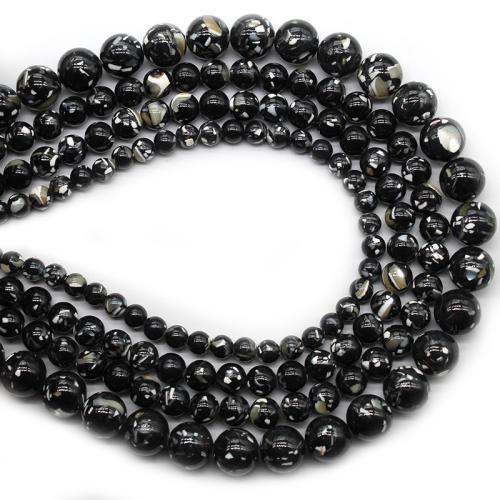 Synthetische Türkis Perlen, mit Muschel, rund, poliert, Modeschmuck & DIY & verschiedene Größen vorhanden, schwarz, Länge:ca. 36 cm, verkauft von Strang
