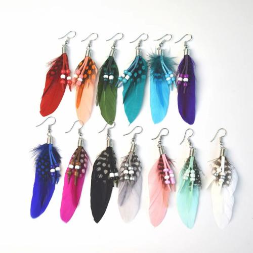 Fashion Feather Earring , with Velveteen & Seedbead & Zinc Alloy, silver color plated, fashion jewelry & for woman 