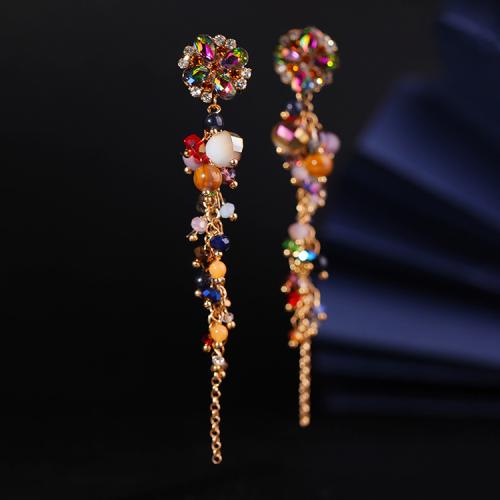Kristall Tropfen Ohrring, mit Messing, plattiert, Modeschmuck & für Frau, mehrere Farben vorhanden, 15x93mm, verkauft von Paar