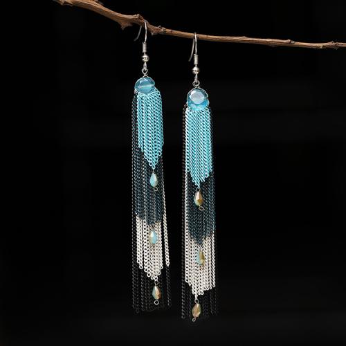 Fashion Fringe Earrings, Crystal, with Brass, Tassel, plated, fashion jewelry & for woman 