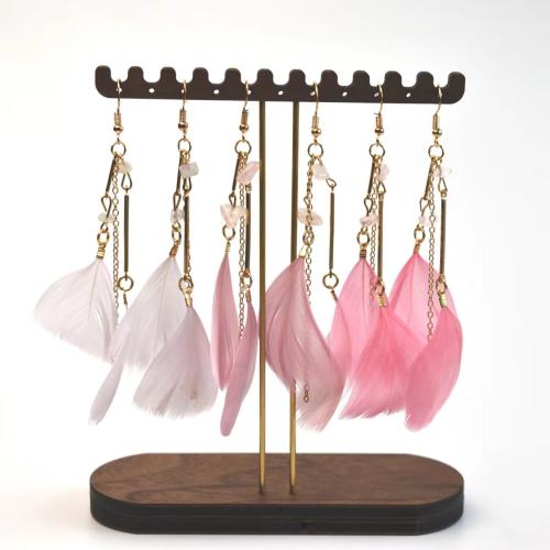 Fashion Feather Earring , with Gemstone Chips & Zinc Alloy, gold color plated, fashion jewelry & for woman 