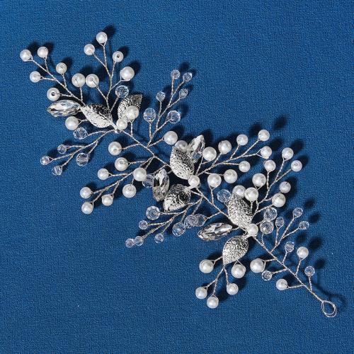Diadema  de Bisuteria, aleación de zinc, con Cristal & Perlas plásticas, Joyería & para mujer, plateado, 180x80mm, Vendido por Sarta
