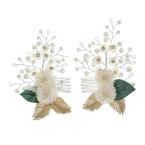 Decorative Hair Combs, Zinc Alloy, with Crystal & Plastic Pearl, fashion jewelry & for woman, golden 